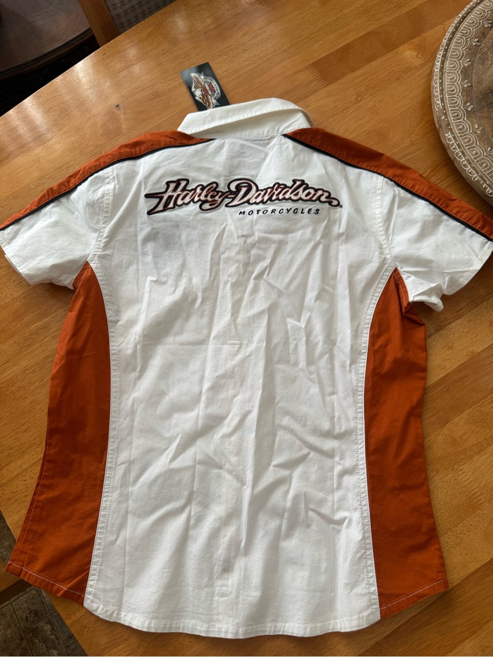 Harley-Davidson White and Orange Short Sleeve Button-Down Shirt - Picture 4 of 4
